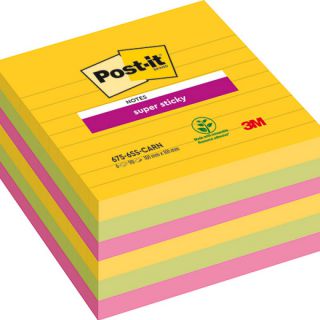Karteczki samoprzylepne Post-it Super Sticky Carnival 101x101 mm, zestawbloczków w linie 6 x 90 kartek