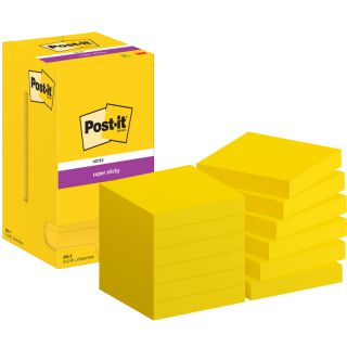 Karteczki samoprzylepne Post-it Super Sticky - mocny klej 76x76 mm, komplet żółtych bloczków, w dyspenserze 12 x 90 kartek