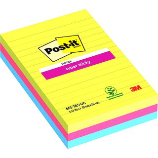 Karteczki samoprzylepne Post-it Super Sticky neonowe 101x152 mm, zestaw bloczków w linie 102 x 152 mm