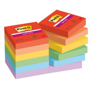 Karteczki samoprzylepne Post-it Super Sticky Playful 47,6x47,6 mm, zestaw bloczków 12 x 90 kartek