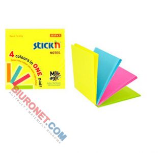 Karteczki samoprzylepne Skick'n Magic Pad 76 x 76 mm,100 kartek w czterech kolorach mix neon