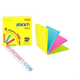 Karteczki samoprzylepne Skick'n Magic Pad 76 x 76 mm,100 kartek w czterech kolorach mix neon