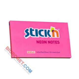 Karteczki samoprzylepne Stick'N 127x76mm, bloczek 100 kartek, kolor neonowy ciemnoróżowy