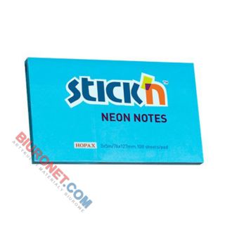 Karteczki samoprzylepne Stick'N 127x76mm, bloczek 100 kartek, kolor neonowy niebieski