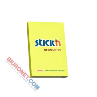 Karteczki samoprzylepne Stick'N 51x76mm, bloczek 100 kartek, kolory neonowe żółty