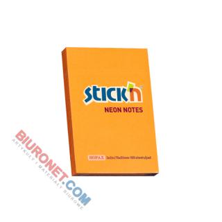 Karteczki samoprzylepne Stick'N 51x76mm, bloczek 100 kartek, kolory neonowe pomarańczowy