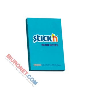 Karteczki samoprzylepne Stick'N 51x76mm, bloczek 100 kartek, kolory neonowe niebieski