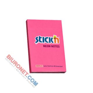 Karteczki samoprzylepne Stick'N 51x76mm, bloczek 100 kartek, kolory neonowe ciemnoróżowy