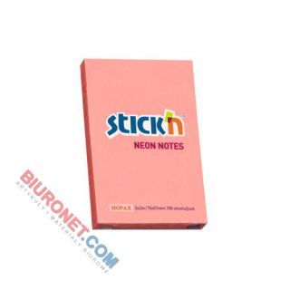 Karteczki samoprzylepne Stick'N 51x76mm, bloczek 100 kartek, kolory neonowe różowy