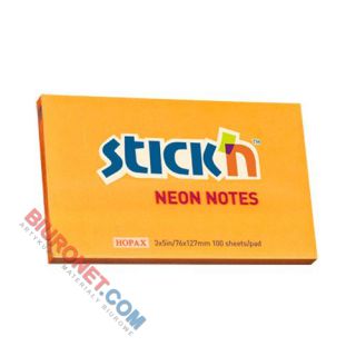 Karteczki samoprzylepne Stick'n 76x127 mm, neonowy bloczek 100 kartek pomarańczowy