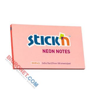 Karteczki samoprzylepne Stick'n 76x127 mm, neonowy bloczek 100 kartek różowy