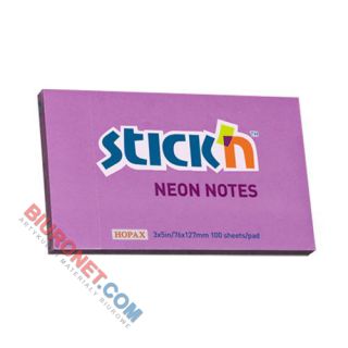Karteczki samoprzylepne Stick'n 76x127 mm, neonowy bloczek 100 kartek fioletowy