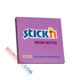 Karteczki samoprzylepne Stick'n 76x76 mm, neonowy bloczek 100 kartek fioletowy