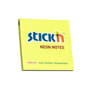 Karteczki samoprzylepne Stick'N 76x76mm, bloczek 100 kartek, kolor neonowy żółty
