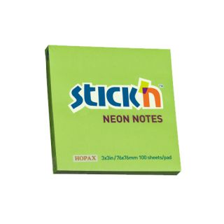 Karteczki samoprzylepne Stick'N 76x76mm, bloczek 100 kartek, kolor neonowy zielony