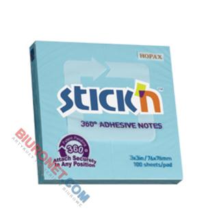 Karteczki samoprzylepne Stick'n z klejem 360 stopni 76x76 mm, bloczek 100 kartek niebieski
