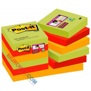 Karteczkisamoprzylepne Post-it Super Sticky Marrakesz 47,6x47,6 mm, komplet bloczków 12 x 90 kartek