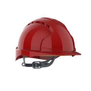 Kask ochronny przemysłowy JSP EVO2 Comfort Plus, hełm wentylowany, regulacja obwodu czerwony