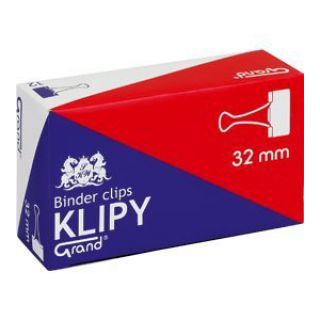 Klips biurowy Grand Binder Clip, czarne klamerki, 12 sztuk w kartoniku 32 mm