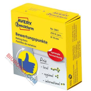 Kółka do wyrażania opinii Avery Zweckform Rating Dots, kciuk 19mm, dyspenser, 250 sztuk niebieski