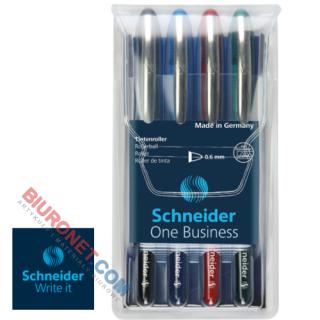 Komplet piór kulkowych Schneider One Business w etui, 0,6mm 4 kolory
