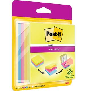 Kostka karteczek samoprzylepnych Post-it Super Sticky Easy Select 76 x 76 mm, 4 kolory 4 x 75 kartek