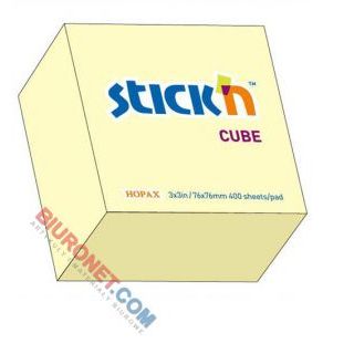 Kostka karteczek samoprzylepnych Stick'n 76 x 76 mm, żółte 1 x 400 kartek