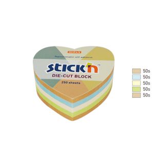 Kostka karteczek samoprzylepnych Stick'n Serce 64 x 67 mm, 4 kolory,  papier kraft z recyklingu 1 x 250 kartek