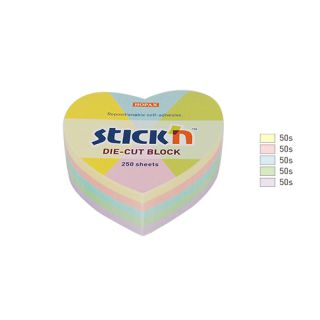 Kostka karteczek samoprzylepnych Stick'n Serce 64 x 67 mm, 5 kolorów pastelowych 1 x 250 kartek