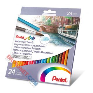 Kredki akwarelowe Pentel Arts, ołówkowe do rozmywania wodą 24 kolory