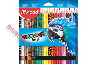 Kredki ołówkowe Maped Color'Peps Animals, trójkątne 24 kolory