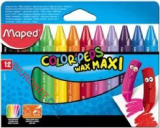 Kredki świecowe Maped ColorPeps Wax Maxi, grube trójkątne 12 kolorów