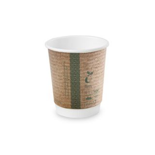 Kubki dwuwarstwowe Vegware 25 sztuk, do napojów gorących, papierowe, biało-brązowe 227ml