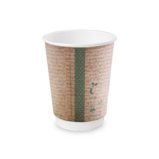 Kubki dwuwarstwowe Vegware 25 sztuk, do napojów gorących, papierowe, biało-brązowe 340ml