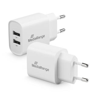 Ładowarka sieciowa MediaRange USB-A x 2, szybki adapter 12W biała