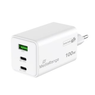Ładowarka sieciowa MediaRange USB-C x 2 i USB-A, szybki adapter 100W biała