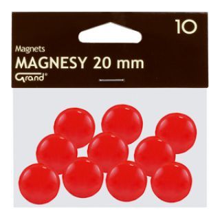 Magnesy do tablic Grand, okrągłe 20mm, plastikowe, 10 sztuk czerwony