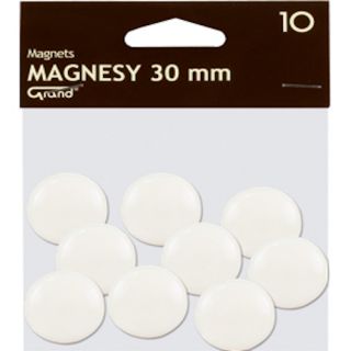 Magnesy do tablic Grand, okrągłe 30mm, plastikowe, 10 sztuk biały