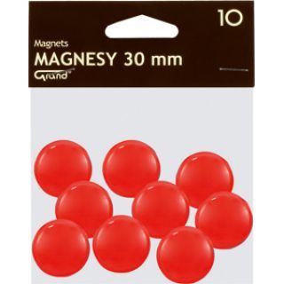 Magnesy do tablic Grand, okrągłe 30mm, plastikowe, 10 sztuk czerwony