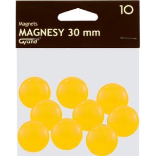 Magnesy do tablic Grand, okrągłe 30mm, plastikowe, 10 sztuk żółty