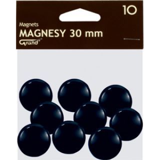 Magnesy do tablic Grand, okrągłe 30mm, plastikowe, 10 sztuk czarny