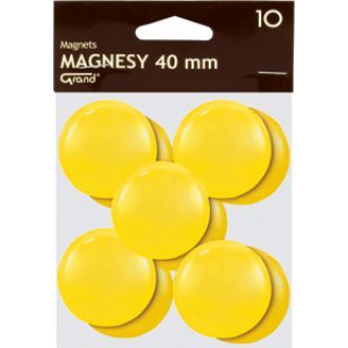 Magnesy do tablic Grand, okrągłe 40mm, plastikowe, 10 sztuk żółty