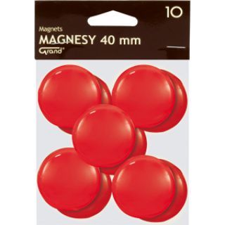 Magnesy do tablic Grand, okrągłe 40mm, plastikowe, 10 sztuk czerwony