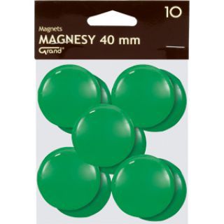 Magnesy do tablic Grand, okrągłe 40mm, plastikowe, 10 sztuk zielony