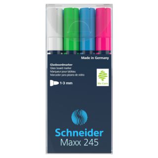 Marker do szklanych tablic Schneider Maxx 245 B, końcówka 2-3mm, zestaw kolorów w etu 4 kolory