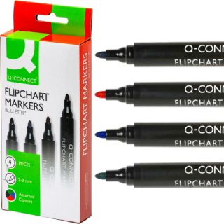 Markery do flipchartów Q-Connect z okrągłą końcówką 2-3mm 4 kolory