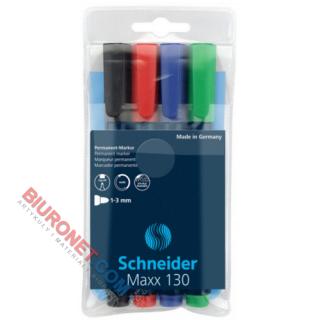 Markery permanentne Schneider Maxx 130, końcówka okrągła 1-3 mm, zestaw w etui 4 kolory