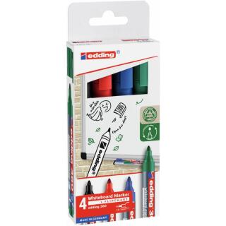 Markery suchościeralne Edding E-360, do białych tablic, okrągła końcówka 1,5-3 mm, kartonik 4 kolory