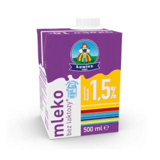 Mleko bez laktozy UHT Łowicz 1,5% 0,5L, w kartonie 1 sztuka