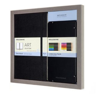 Moleskine ART Collection Sketching Kit, sketchbook do szkicowania, zestaw z kredkami akwarelowymi 12 kolorów czarny
